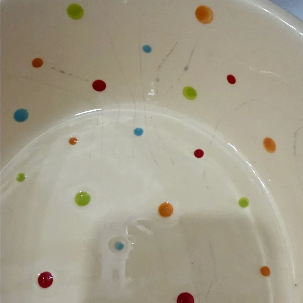Temptations Tara 2 Qt Oven Ware Dish Polka Dot Cream Ceramic Chicken 4 Pieces
